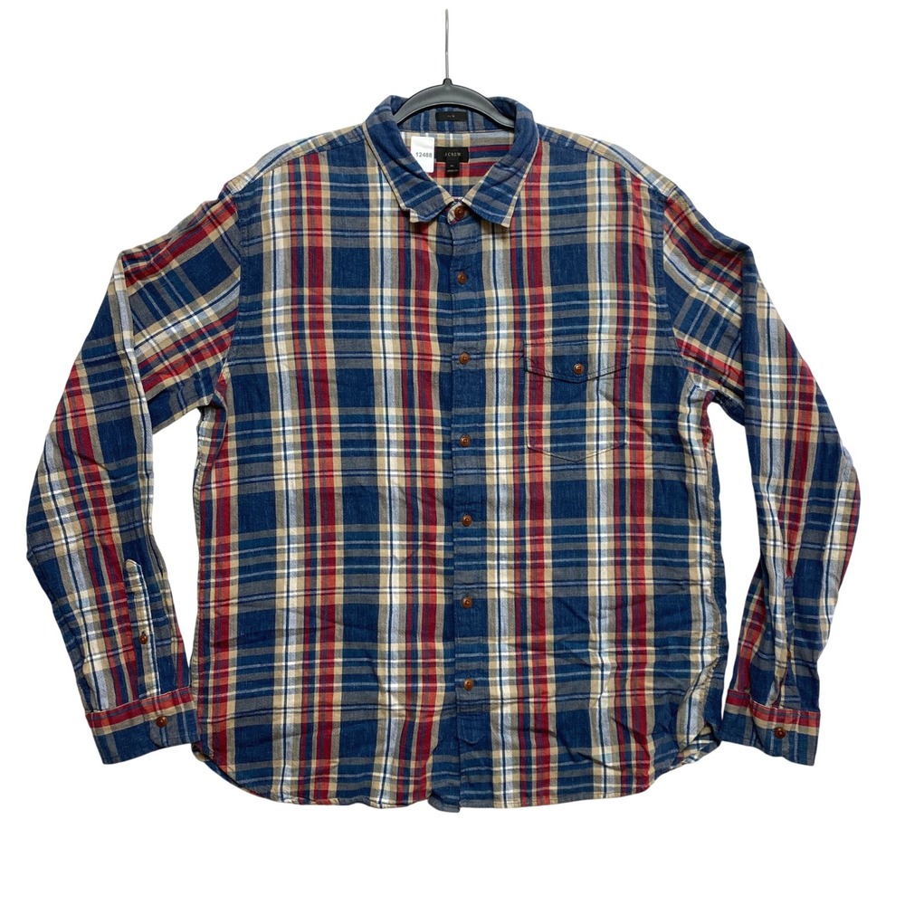 J. Crew Shirt Mens XL Blue Long Sleeve Plaid Slim Fit Button Up Top